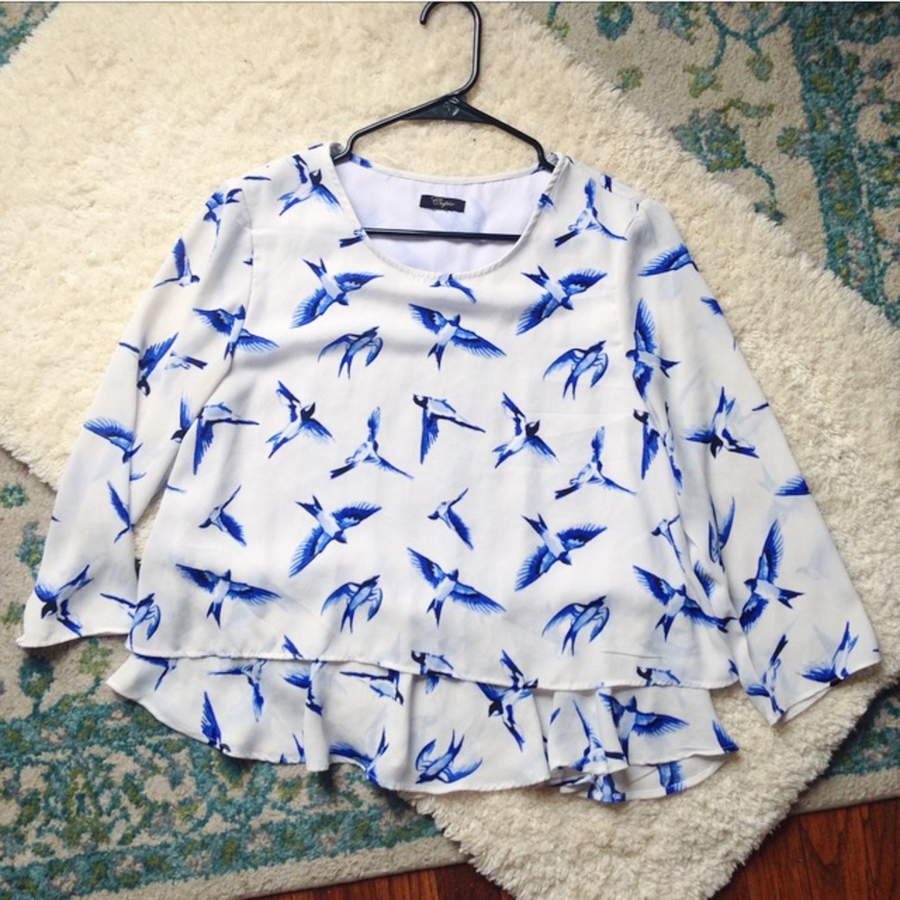 3/$9 China Blue Bird Quarter Sleeve Shirt